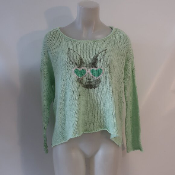 NWT Womens Wooden Ships Pastel Green Gray Hip Hare Slouchy Crew Sweater S/M - Picture 5 of 8